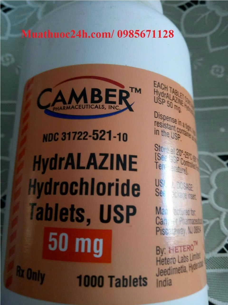 Thuốc Hydralazine Hydrochloride 50mg giá bao nhiêu mua ở đâu?