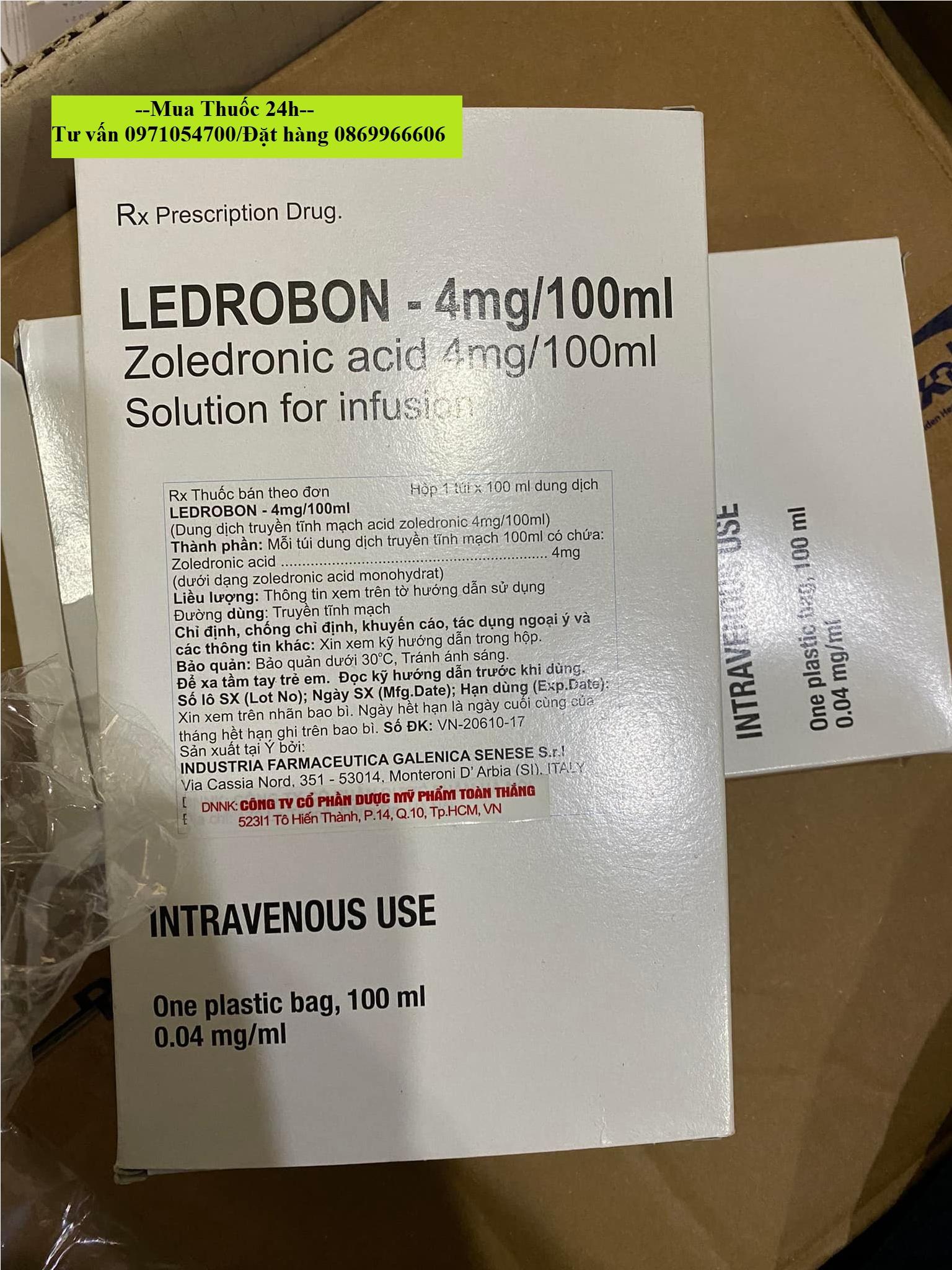 Thuốc Ledrobon Zoledronic acid 4mg/100ml giá bao nhiêu mua ở đâu?