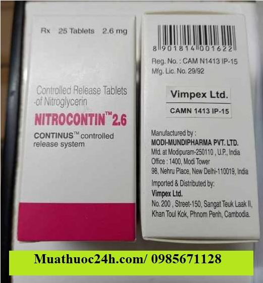 Thuốc Nitrocontin 2.6mg Nitroglycerin giá bao nhiêu mua ở đâu?